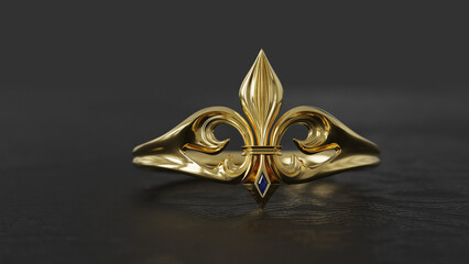 Gold Fleur De Lis Ring with Sapphire Gemstone © Nada