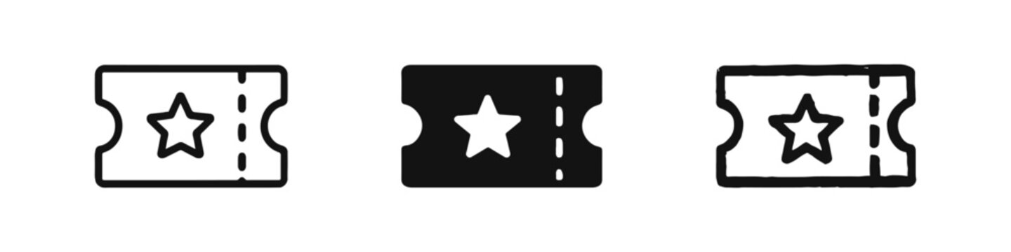 Event Ticket with Star Icon Set - Line, Solid, and Hand-Drawn Styles