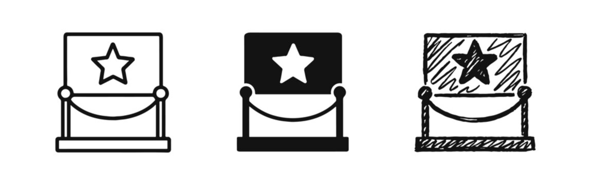 VIP Premiere Barrier with Star Icon Set - Line, Solid, and Hand-Drawn Styles
