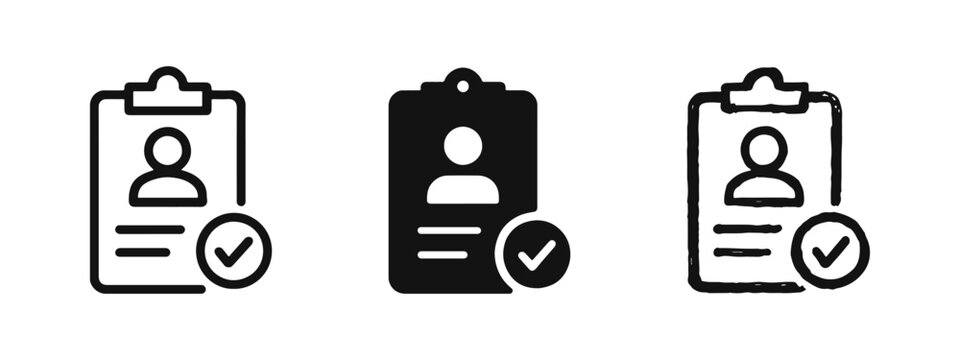 Approved Profile Clipboard Icon Set - Resume Verification and Hiring Vector