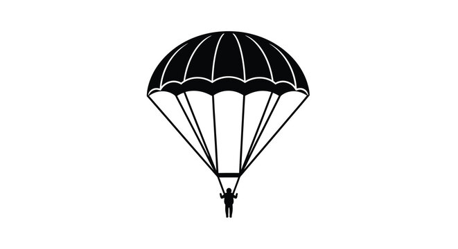 Parachutist with open parachute black silhouette high quality