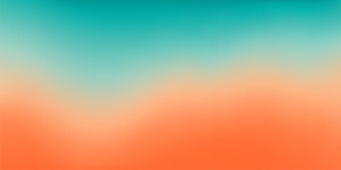 Fototapeta premium Pastel orange teal gradient background. Soft, calm and warm abstract vector wallpaper with smooth turquoise and coral or peach color gradation. Warm sunset colored blurred summer sunrise backdrop