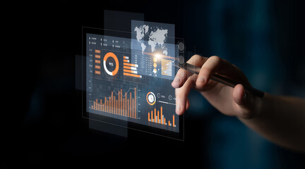 Engaging visual representation of data analysis showcasing interactive graphs and analytics, ideal...