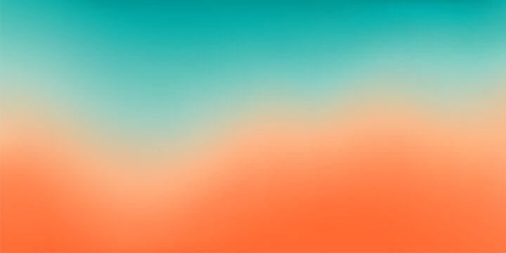Pastel orange teal gradient background. Soft, calm and warm abstract vector wallpaper with smooth turquoise and coral or peach color gradation. Warm sunset colored blurred summer sunrise backdrop