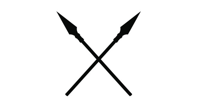 Two crossed spears with pointed tips black silhouette