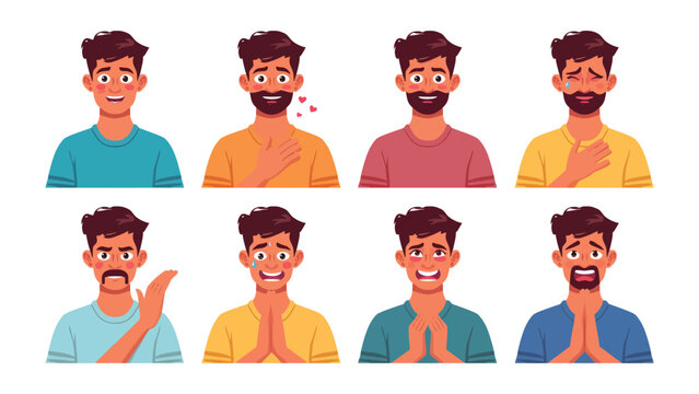 Emotional Spectrum: An animated portrayal of a man's varying facial expressions. Exploring a wide array of human emotions