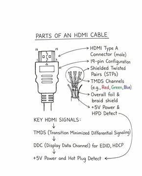 Detailed technical diagram showing internal components of an hdmi cable