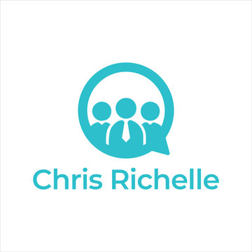 Blue business group icon with chat bubble logo