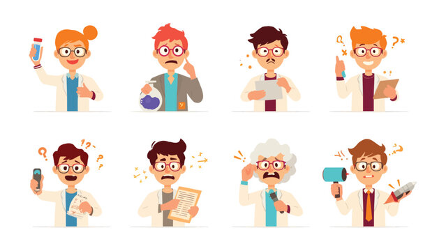 Scientific Conundrums: A collection of scientists expressing various reactions. Their faces convey expressions of shock, thought, and doubt, as they face scientific dilemmas.