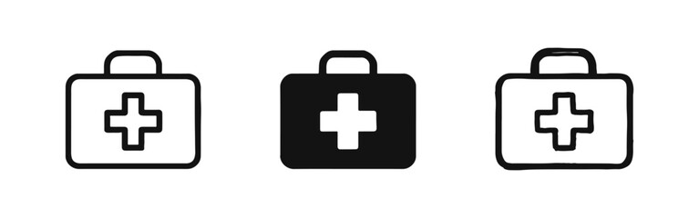 First Aid Kit Medical Bag Icon Set in Three Different Styles for Healthcare Emergency and Medicine © ICONS FOR YOU