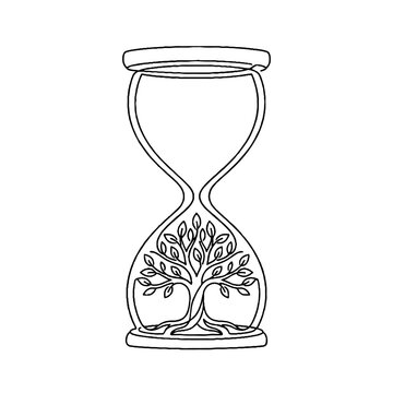 Hourglass with tree inside glass.