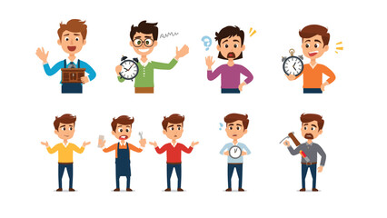 Obraz premium Expressions of a Man: A collection of illustrations depicting various human expressions of a man with diverse emotions and situations.