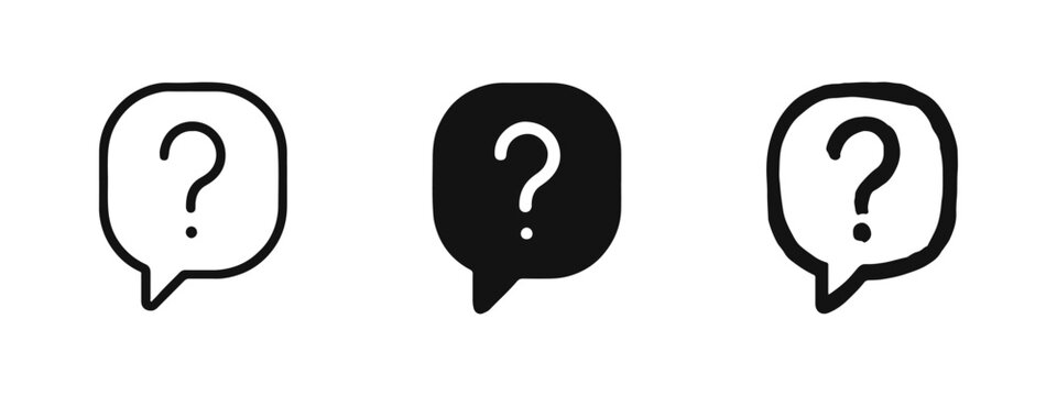 Question Mark Speech Bubble Icon Set, Help FAQ Support Symbol Vector