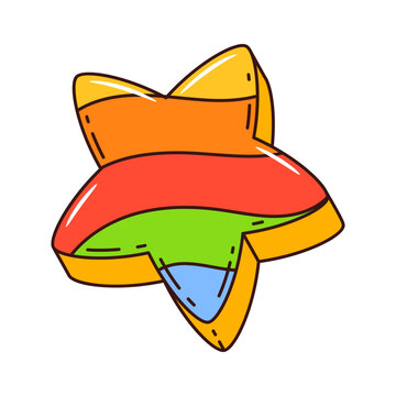 Retro groovy rainbow colors star decoration or sticker. Comic isolated element, groovy vintage vector symbol. Hippie colorful sticker or decoration with striped, vibrant colors five point star