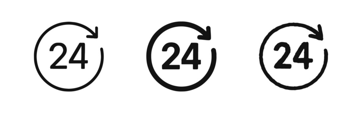 24 Hours Service Icon Set, Full Time Support Cycle Vector