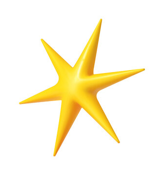 3d yellow sharp six point star realistic shape. Pointy star geometric form or 3d render shape, light sparkle isolated vector element. Yellow spark or glossy star isolated realistic form