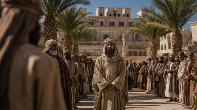 Biblical story, Nehemiah hears troubling news from Judah in a palace courtyard, as weary travelers speak and his heart awakens to a calling that will reshape a broken city.
