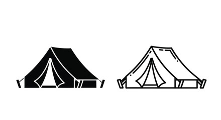 Two tent silhouettes black and white line art style silhouette © Abir