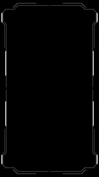Clean white tech border template sharp corner brackets, black empty center, and modern HUD styling. video overlays, camera screens, intro titles, esports panels, digital frames, sci fi motion loops.