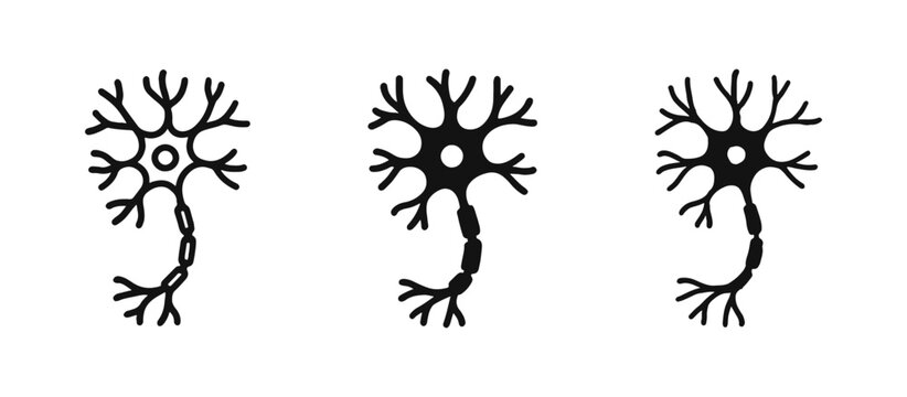 Human neuron nerve cell biological icon set for neurology science