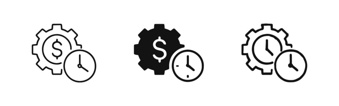 Time Management and Cost Efficiency Icon Set with Gear, Dollar and Clock