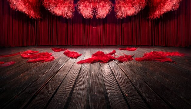 red feathers stealing the show on empty cabaret stage