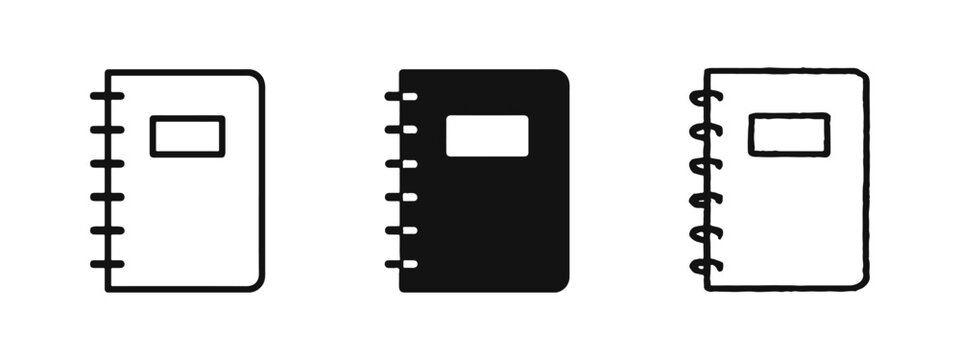 Spiral Notebook Journal Icons - Office Stationery and Personal Diary Symbols
