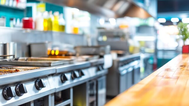 Modern Diner Kitchen View Featuring Stainless Cooking Surfaces and Equipment