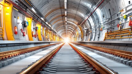 Obraz premium Electric Maintenance Service in Tunnel with Overhead Lines and Lighting