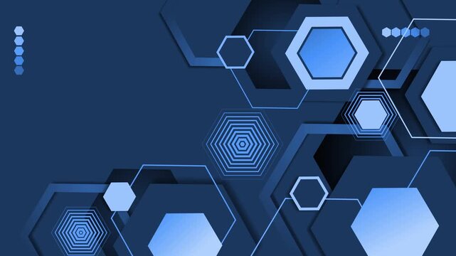 Abstract dark background with layered hexagons geometric modern tech pattern animation