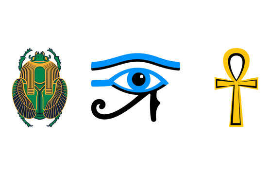 Egyptian Symbols Vector Illustration of Scarab, Eye of Horus, and Ankh