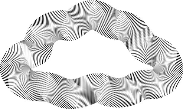Compact fluid blob contour with abstract perimeter, morphing silhouette and irregular enclosed structure