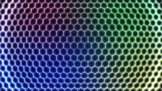Neon Hexagonal Grid Multicolor Shimmer Wave Animation 4K Seamless Loop
