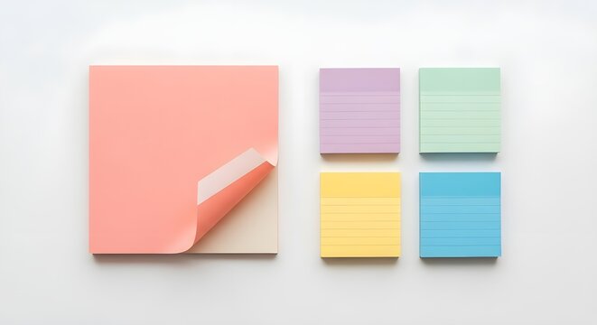 Pastel sticky notes arranged neatly on a white surface for organizing various important daily tasks
