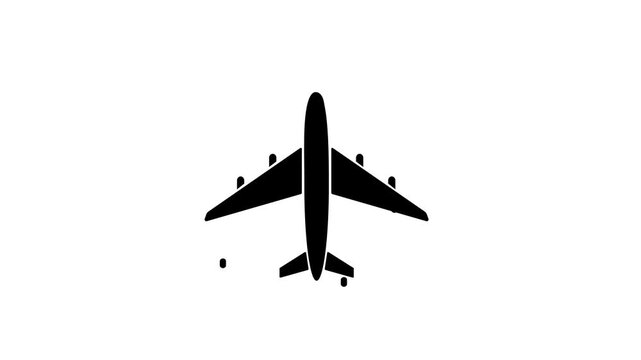 Professional motion graphic of an airplane aircraft icon flying upwards with speed lines representing fast air travel international flights and aviation logistics navigation.
