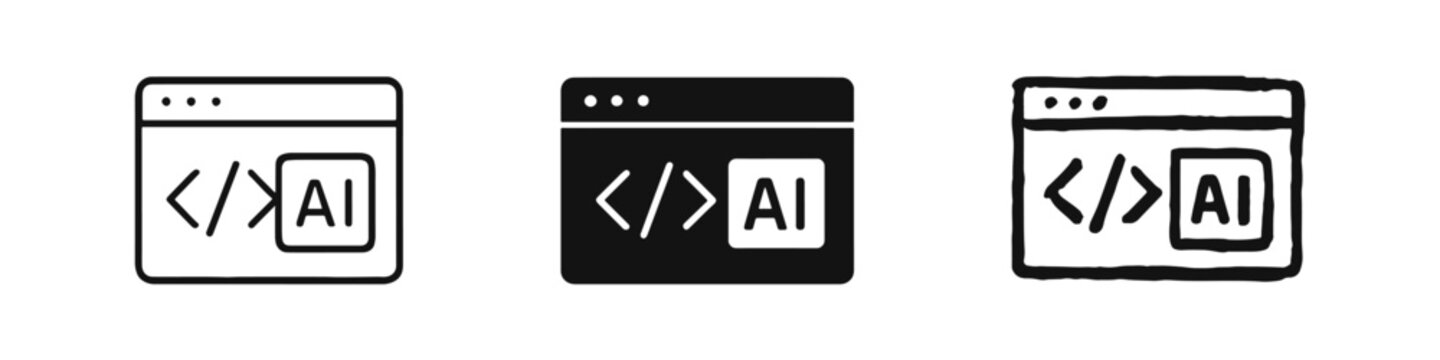 AI Powered Coding and Web Development Icon Set - Artificial Intelligence Software Programming Icons