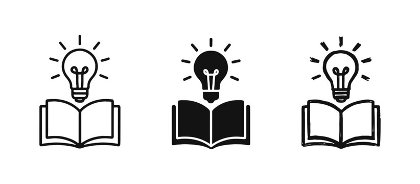 Idea and education concept book with light bulb icon set