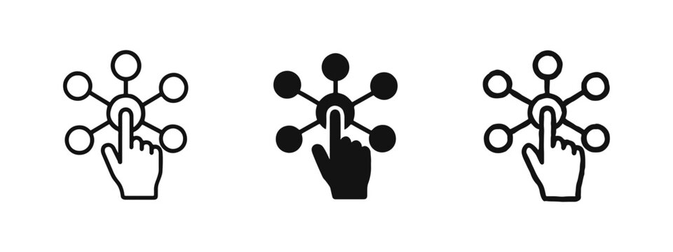 Multi channel distribution and digital marketing network icon set