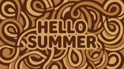 Hello Summer Typography Text with Brown Swirl Pattern Background Vector for Seasonal Greetings, Social Media Posts & Event Invitations (EPS) © Muhammad