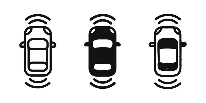 Car Parking Sensors and Proximity Alert System Icon Set