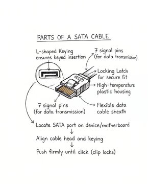 Educational diagram showing the anatomy of a standard sata cable