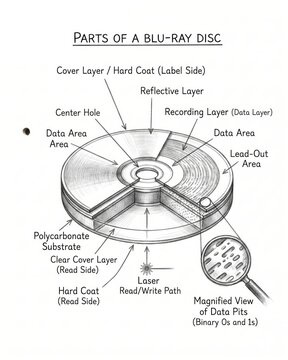 Technical diagram illustrating the various internal layers of blu ray discs