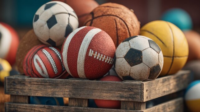 Colorful Sports Balls Grouped in Open Storage Crate for Playtime Fun