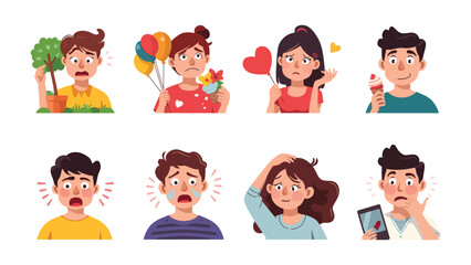 Fototapeta premium Human Emotions: A vivid collection of expressive illustrations showcasing various emotional states. From joy to fear, each portrait captures a unique human feeling.