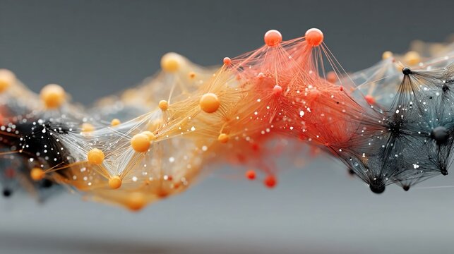 Adaptive networks - Abstract dynamic nodes, conceptual flexible structures, visual energy flow, layered composition, minimalistic representation, expressive symbolic responsive systems.