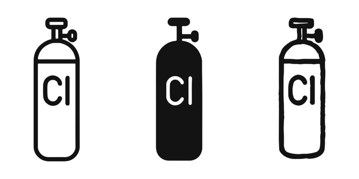 Chlorine Gas Cylinder for Water Disinfection Icon Set
