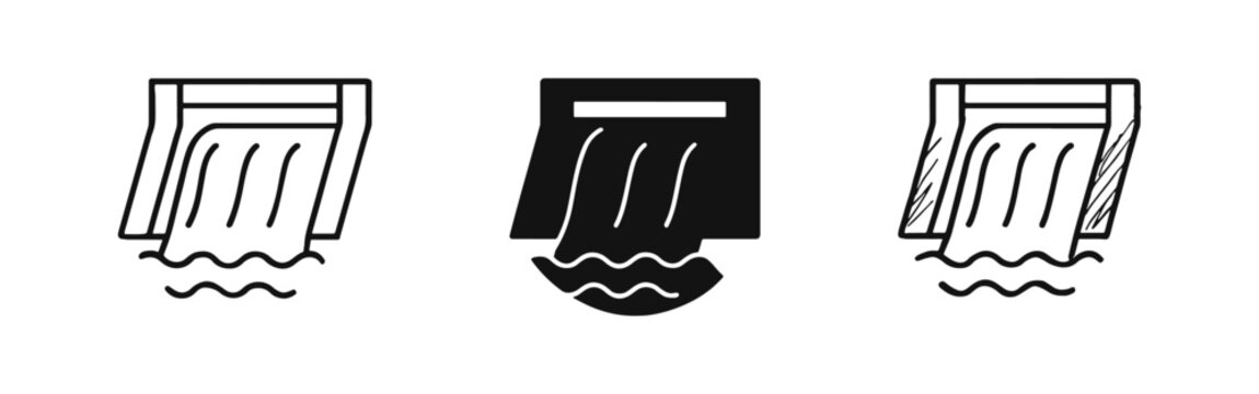 Dam Reservoir Overflow and Hydraulic Spillway Icon Set