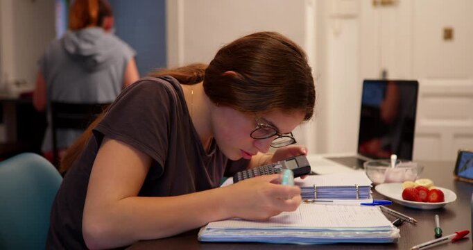 Focused Study: A focused student diligently works on her studies, notebook in hand, pen poised, and immersed in her learning process.