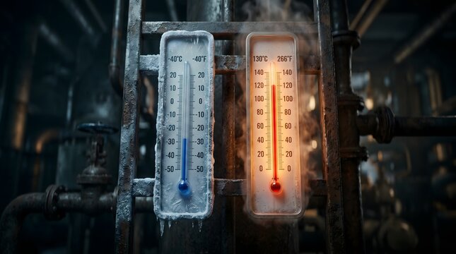 Extreme Temperature Contrast: Frozen and Hot Thermometers in Industrial Setting