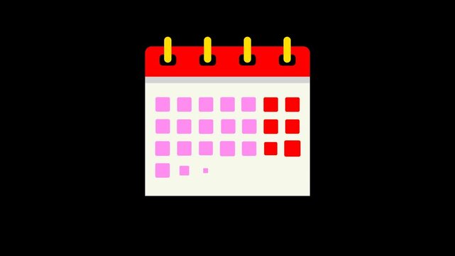 Professional motion graphic of a flat design calendar for appointment booking deadline reminders and important event notices on a dark background backdrop.

